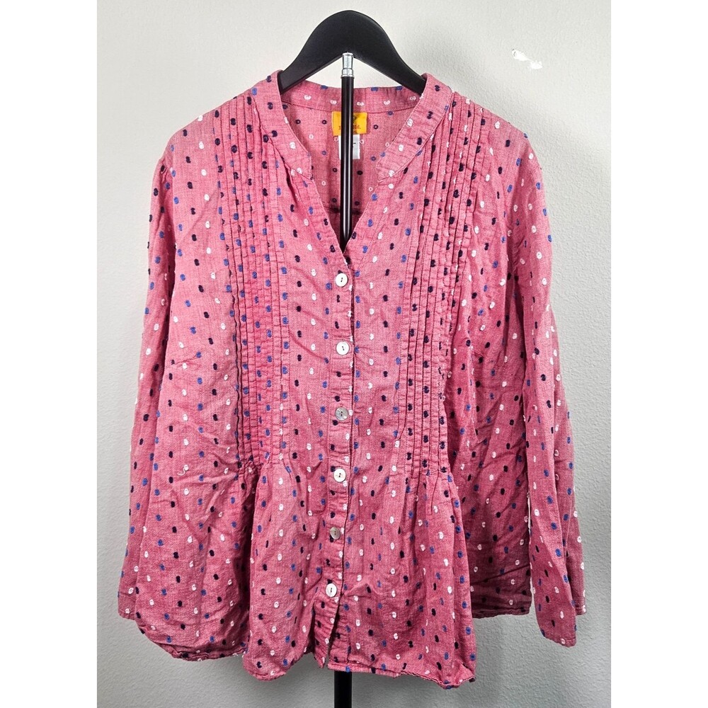 Ruby Rd Woman 2X  Pink Dot Print Pintuck Tunic Blouse 100% Cotton Plus Size Boho